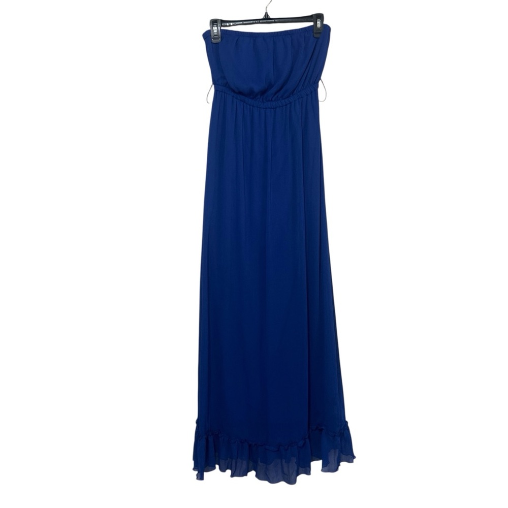 Papaya Royal Blue Strapless Chiffon Maxi Dress with Ruffle Hem